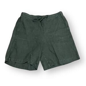 Orvis Womens Linen Shorts Size Medium Military Green Pockets Pull-On Drawstring